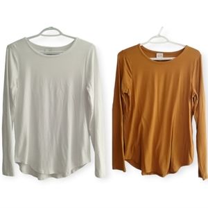 2 Item Bundle Cupio Long Sleeve Tee Shirts White & Golden Yellow Medium